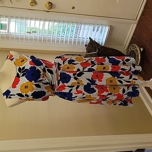Motherhood Maternity red blue black  floral sleeveless dress tiewaist M EUC …